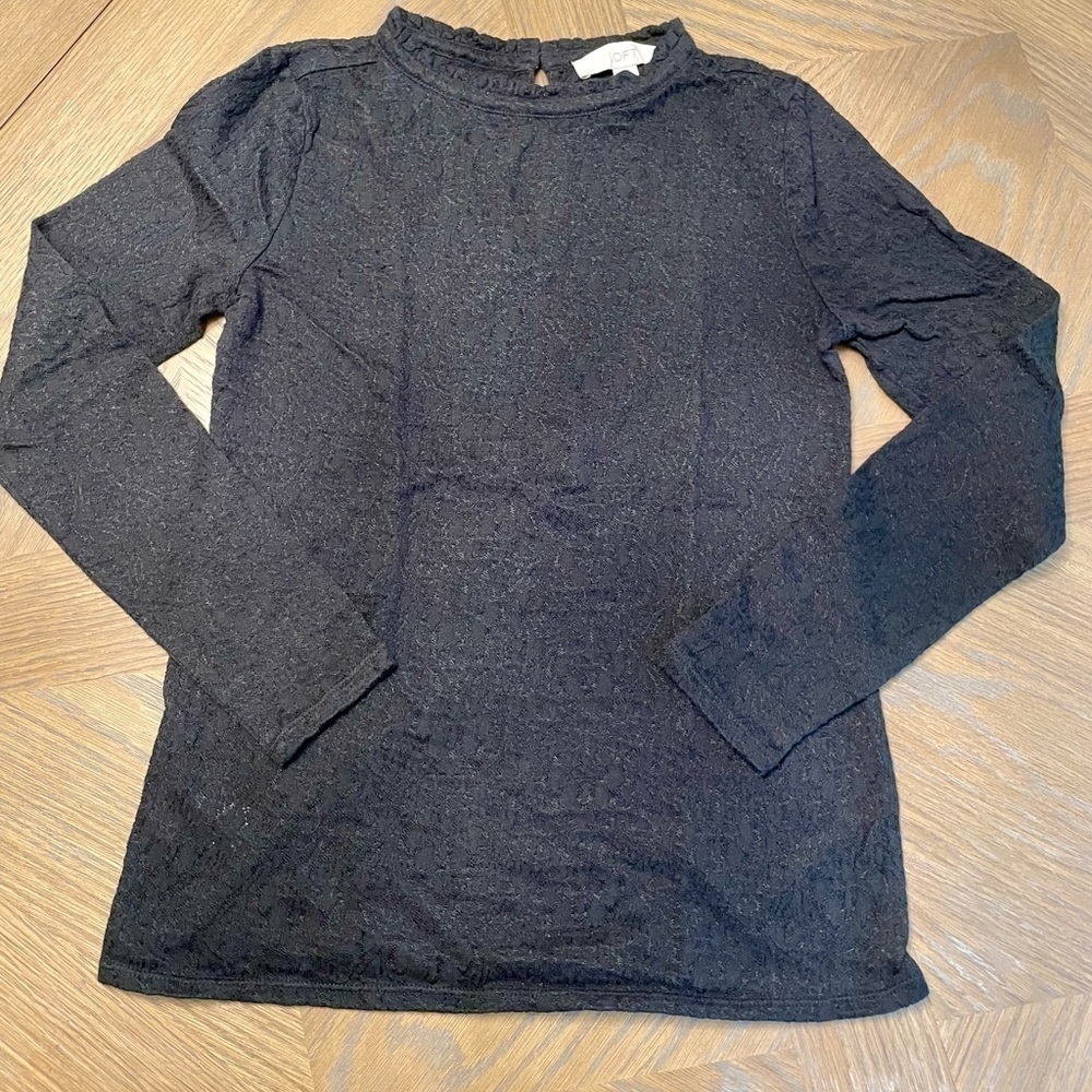 LOFT lace long sleeve mock neck top black